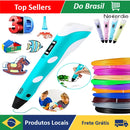 Caneta Impressora 3D com Filamentos ABS/PLA + Refis Extras