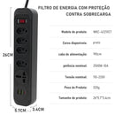 Filtro de Linha Coibeu 5 Tomadas 3 USB 2500W Cabo 1,9m Proteção Contra Sobrecarga