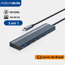 Docking Station ACASIS 5 em 1 USB-C – Hub 10Gbps com Vídeo 4K e Carregamento PD